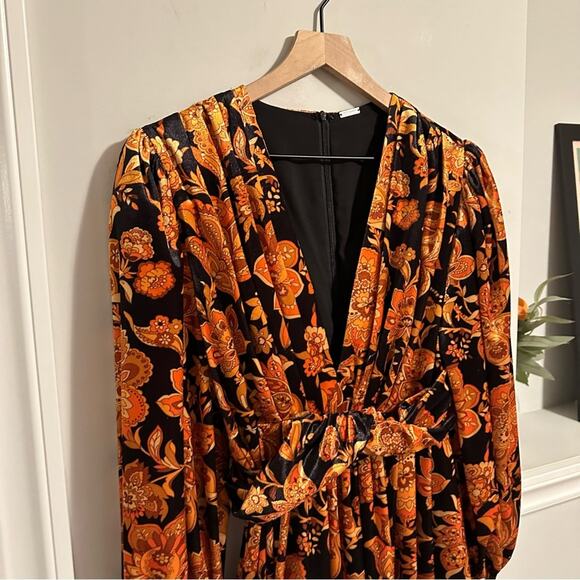 NWT DODO BAR OR Velvet Orange Black Floral Long Sleeve Mini Dress 44 8 - Picture 9 of 11